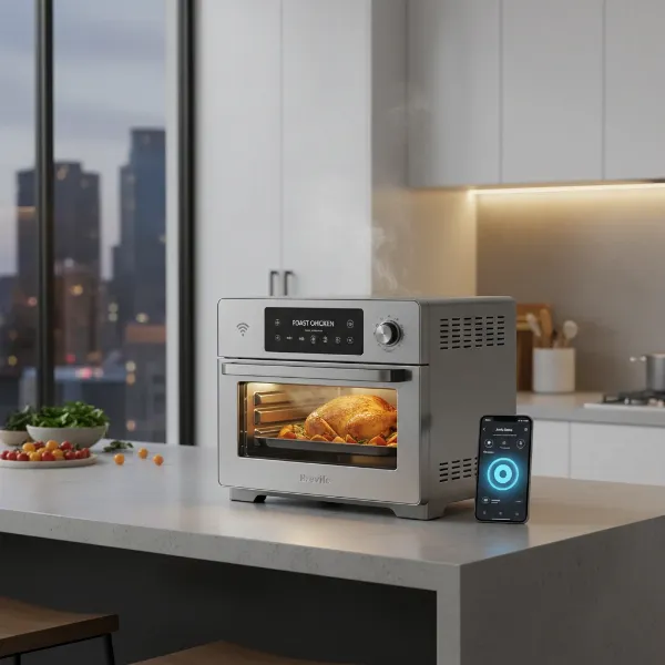 Breville Joule Oven Air Fryer Pro with Wi-Fi and voice control preparing a meal
