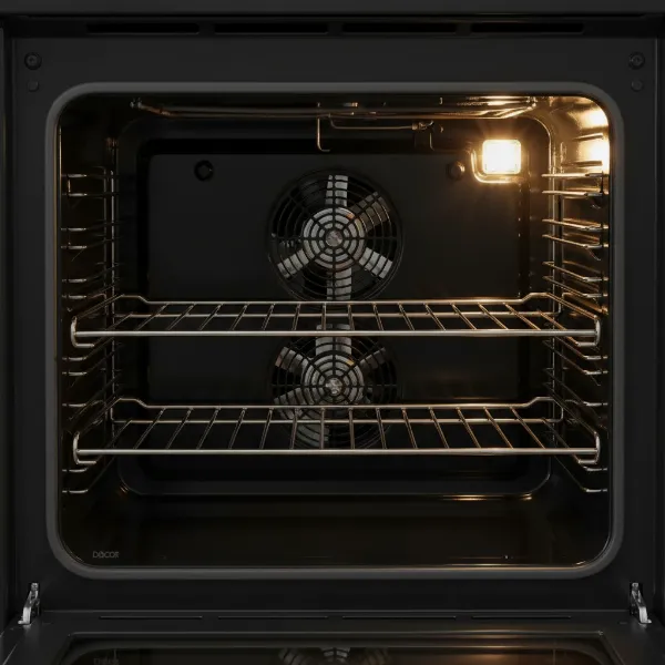 Interior of Dacor Modernist Oven showing double convection fans and glide racks
