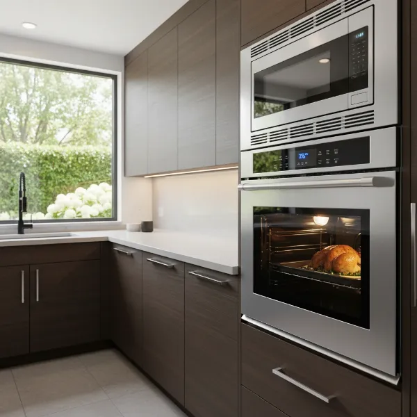 A sleek, modern Whirlpool WOS51EC0HS single wall oven with its extra-large window in a contemporary kitchen setting.
